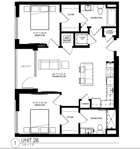 a floor plan of a unit with a bedroom and a living room